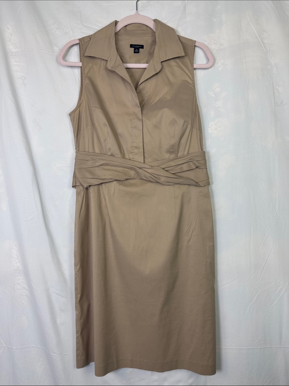 Banana Republic Tan Sleeveless Twisted-Waist Midi Dress